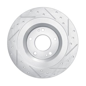 Mitsubishi Outlander PHEV Brake Rotor (1) - Rear Left - R1 Concepts - Drilled & Slotted - Silver - `13-`25